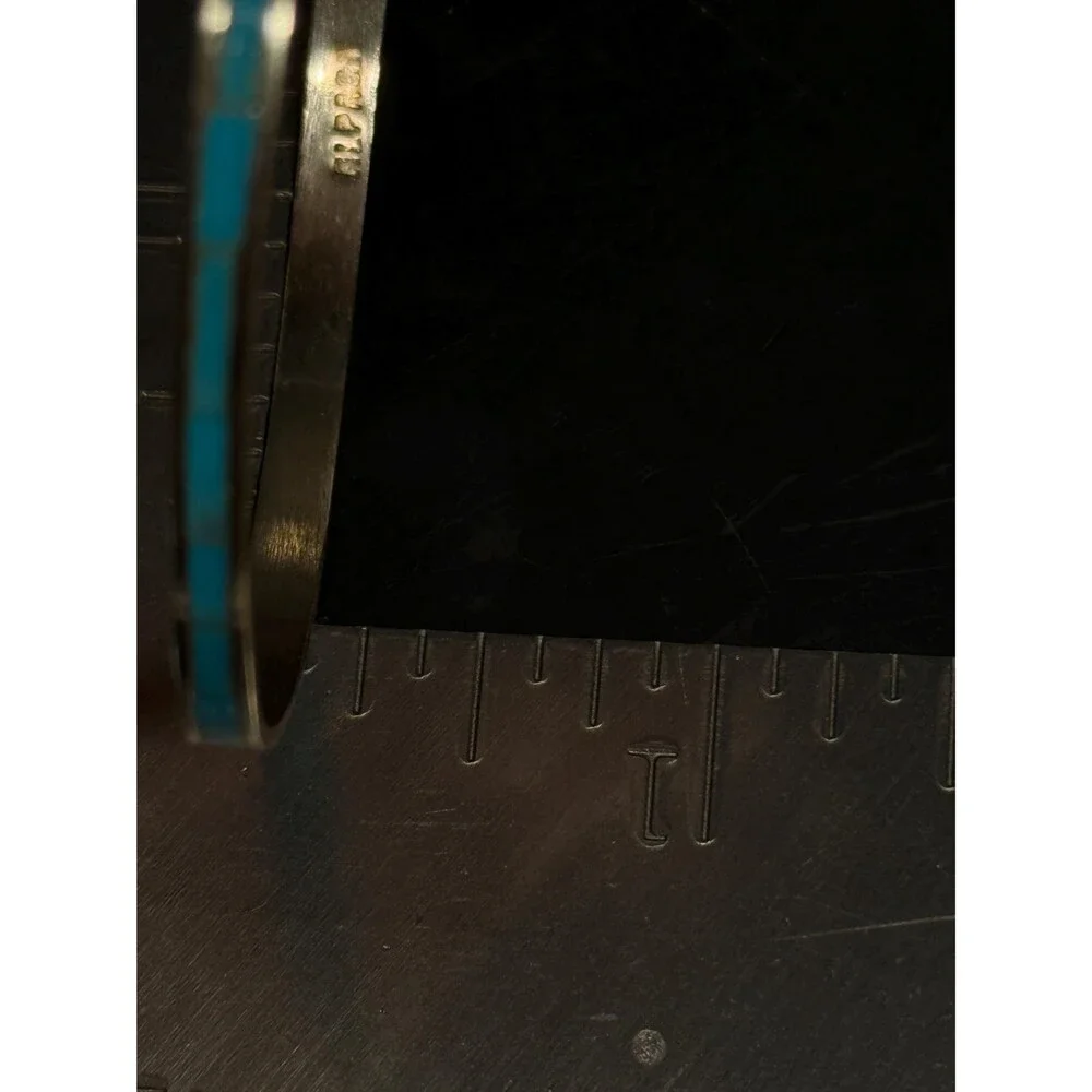 Vintage Alpaca Silver Turquoise Inlay Bangle Bracelet Mexico